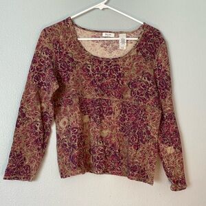 Liz & Co Fitted Long Sleeve Blouse in Pink and Purple